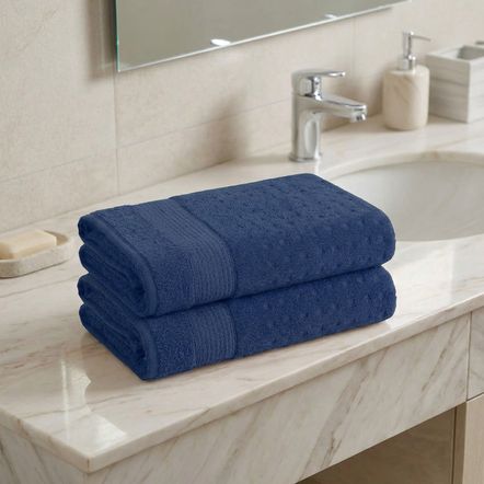 Kit 2 Toalhas de Banho 100% Algodão Saxonia Naval