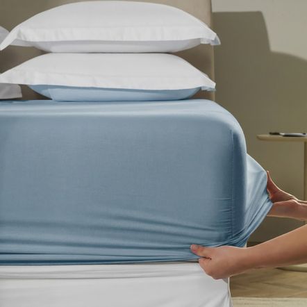 Lençol de Elástico Avulso Queen 300 Fios 100% Algodão Bossa Índigo