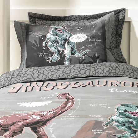 Colcha Infantil Solteiro com Porta-travesseiro 200 Fios T-Rex