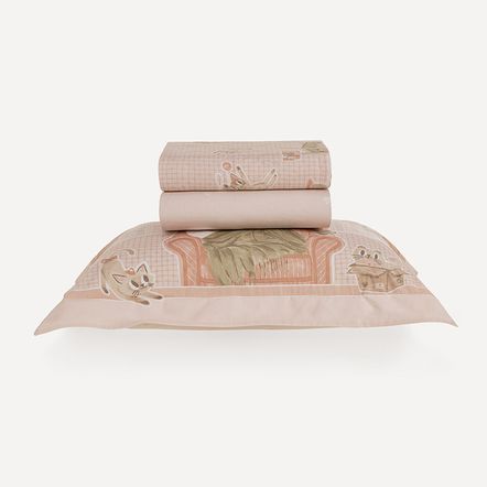 Jogo de Cama Infantil Solteiro 200 Fios 100% Algodão Gatos