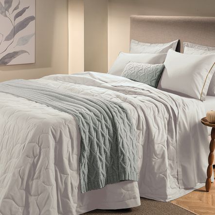Jogo de Cama Casal 200 Fios 100% Algodão Deliz Branco/Jaspe