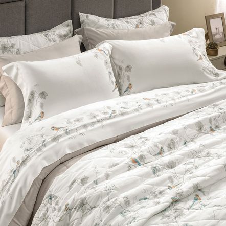 Colcha Queen com 2 Porta-travesseiros 300 Fios 100% Algodão Videira