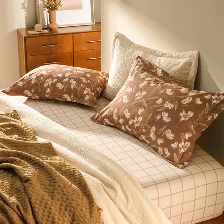 Lençol Queen com Elástico e Fronhas 200 Fios 100% Algodão Anabel