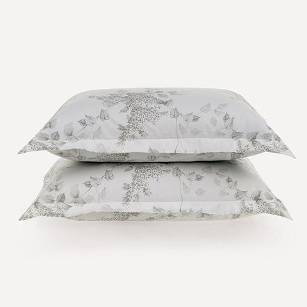 Fronha 2 Peças 200 Fios 100% Algodão Brenda Branco/Cinza