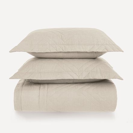 Colcha Casal com 2 Porta-travesseiros 100% Algodão Tesso Bege