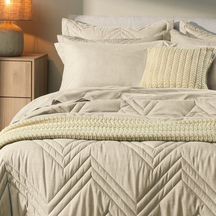 Colcha King com 2 Porta-travesseiros 100% Algodão Tesso Bege