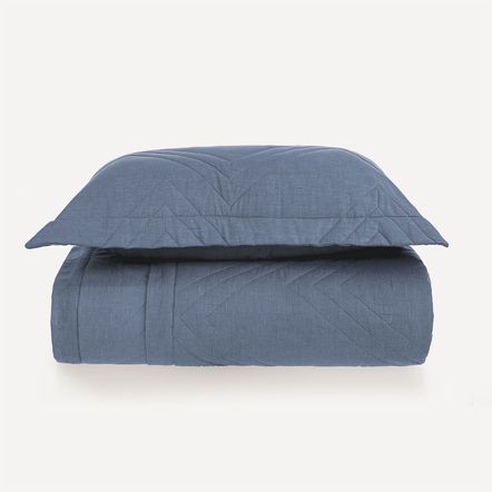 Colcha Solteiro com 2 Porta-travesseiros 100% Algodão Tesso Marinho