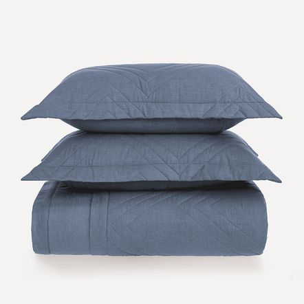 Colcha Queen com 2 Porta-travesseiros 100% Algodão Tesso Marinho