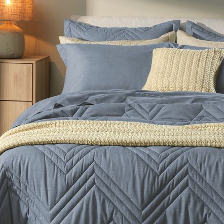 Colcha King com 2 Porta-travesseiros 100% Algodão Tesso Marinho