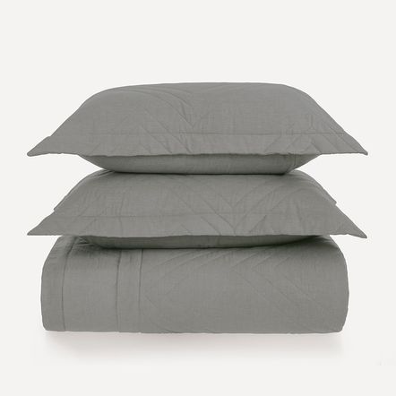 Colcha King com 2 Porta-travesseiros 100% Algodão Tesso Cinza