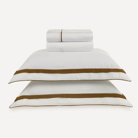 Jogo de Cama Casal 300 Fios 100% Algodão Lara Branco/Bronze