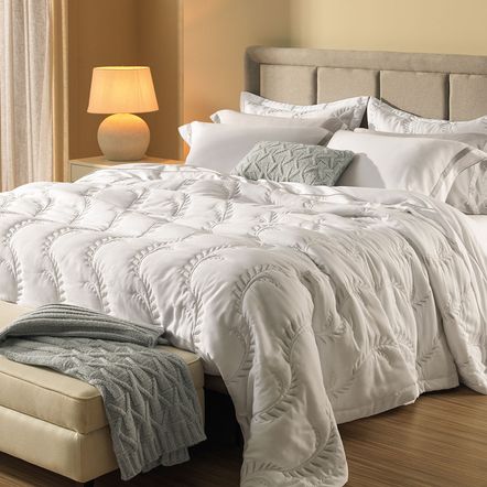 Jogo de Cama Casal 300 Fios 100% Algodão Lara Branco/Bronze