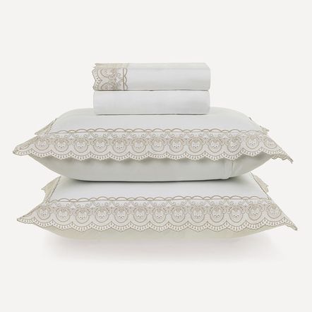 Jogo de Cama Casal 200 Fios 100% Algodão Alice Branco/Fendi