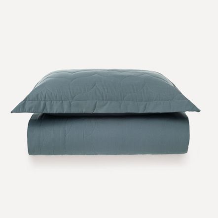 Colcha Solteiro com Porta-travesseiro 200 Fios Tom Anoitecer Azul