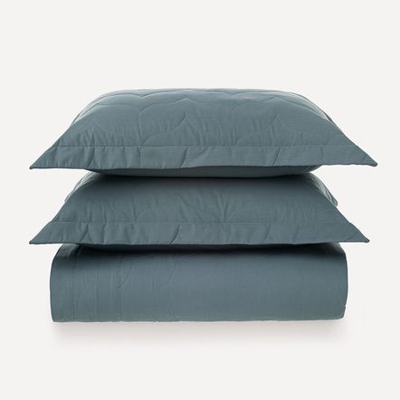Colcha Queen com 2 Porta-travesseiros 200 Fios Tom Anoitecer Azul