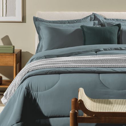 Edredom Solteiro 200 Fios 100% Algodão Tom Anoitecer Azul