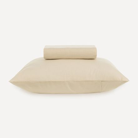 Lençol Solteiro com Elástico e Fronha 100% Algodão Matiza Glacê Bege