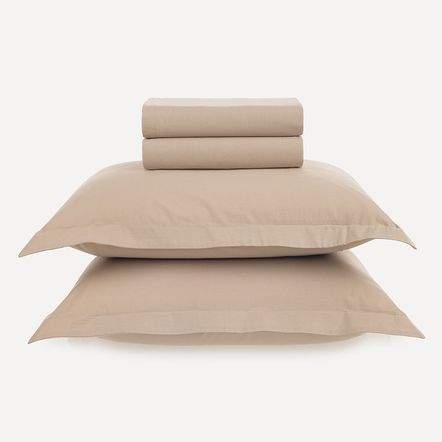 Jogo de Cama Casal 200 Fios 100% Algodão Tom Bege Rosê