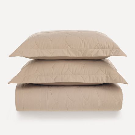 Colcha Queen com 2 Porta-travesseiros 200 Fios Tom Bege Rosê