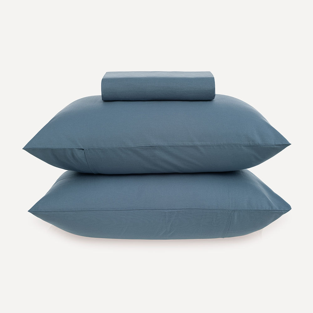 Lençol King com Elástico e Fronhas 100% Algodão Matiza Azul Porcelana