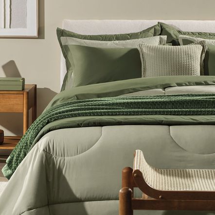 Jogo de Cama Casal 200 Fios 100% Algodão Tom Verde Campo
