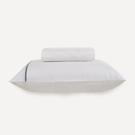 Lençol Solteiro com Elástico e Fronha 100% Algodão Noah Branco/Azul Porcelana