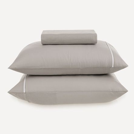 Lençol Queen com Elástico e Fronhas Noah Prata/Branco