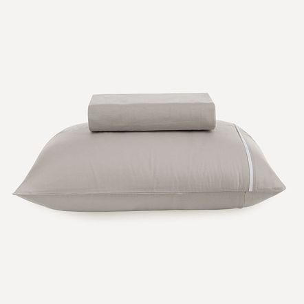 Lençol Solteiro com Elástico e Fronha Noah Prata/Branco