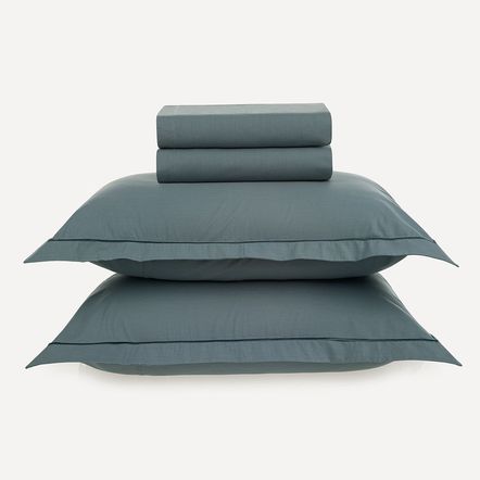 Jogo de Cama Casal 200 Fios 100% Algodão Deliz Anoitecer Azul/Chumbo