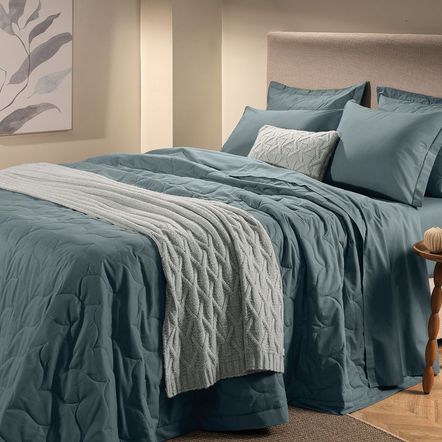 Jogo de Cama King 200 Fios 100% Algodão Deliz Anoitecer Azul/Chumbo