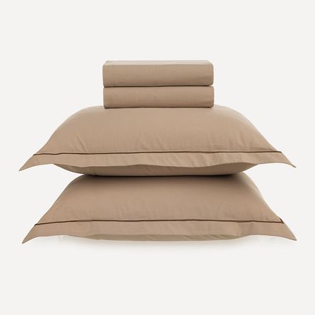 Jogo de Cama Casal 200 Fios 100% Algodão Deliz Bege Rosê/Sépia