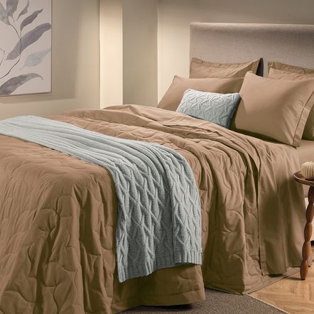 Jogo de Cama King 200 Fios 100% Algodão Deliz Bege Rosê/Sépia