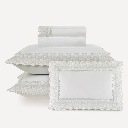 Jogo de Cama Casal com Capa de Almofada 200 Fios Alice Branco/Prata