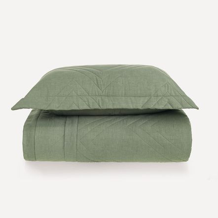 Colcha Solteiro com 2 Porta-travesseiros 100% Algodão Tesso Verde