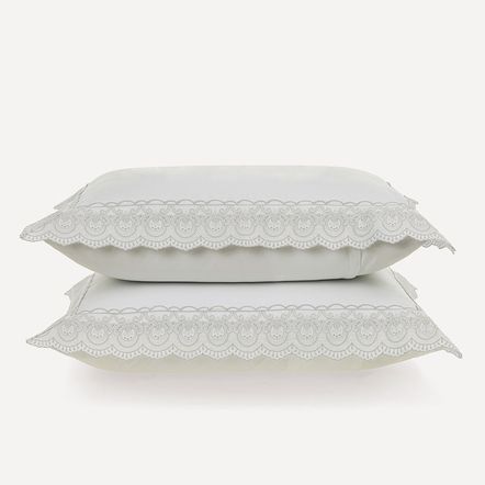 Fronha 2 Peças 200 Fios 100% Algodão Alice Branco/Prata