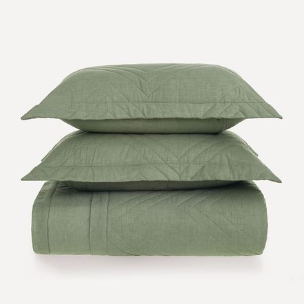 Colcha Queen com 2 Porta-travesseiros 100% Algodão Tesso Verde