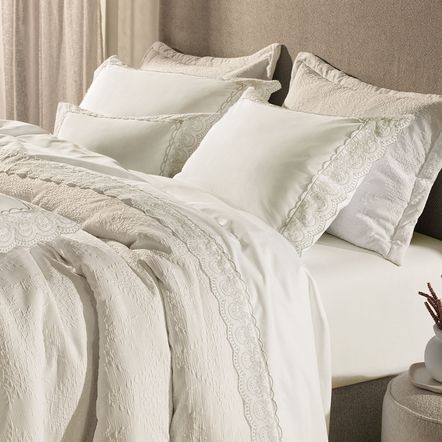 Jogo de Cama Queen com Capa de Almofada 200 Fios Alice Branco/Prata