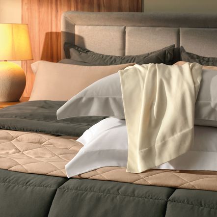 Colcha Solteiro com Porta-travesseiro 300 Fios Bossa Cinza Nanquim