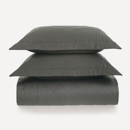 Colcha Casal com Porta-travesseiro 300 Fios Bossa Cinza Nanquim