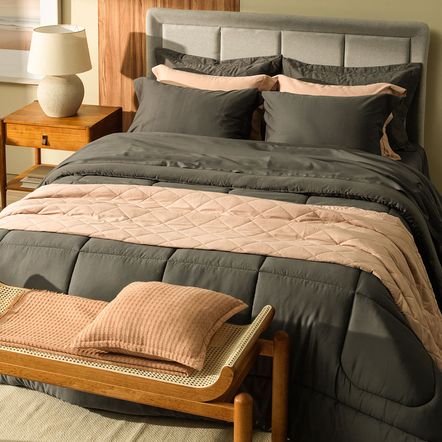 Colcha King com Porta-travesseiro 300 Fios Bossa Cinza Nanquim