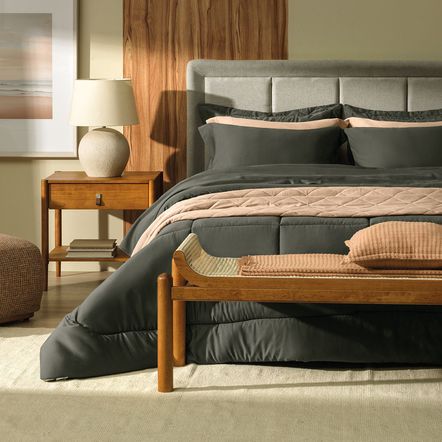 Edredom Queen 300 Fios 100% Algodão Bossa Cinza Nanquim