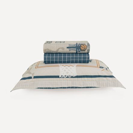 Jogo de Cama Infantil Solteiro 200 Fios 100% Algodão Basquete