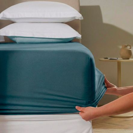 Lençol de Elástico Avulso Casal 100% Algodão Tom Anoitecer Azul