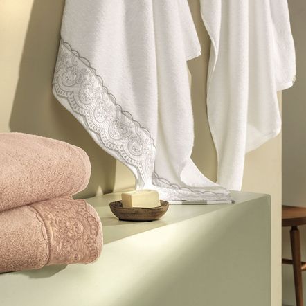 Toalha de Lavabo/Visita 100% Algodão Theo Bege Rosê